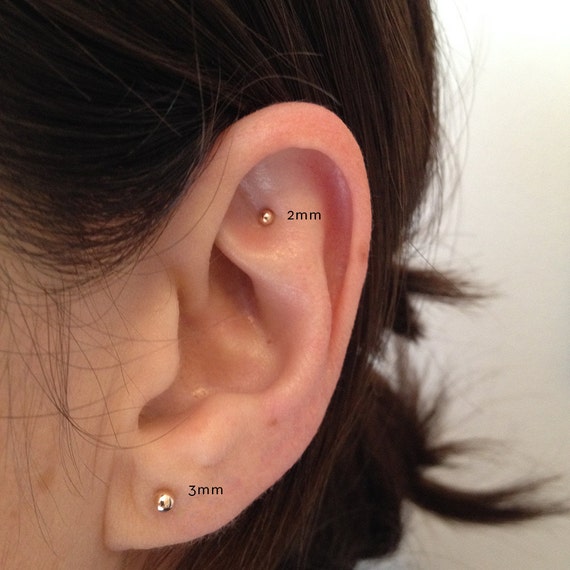 tiny gold ball post earrings. 2mm or 3mm ball. solid 14k