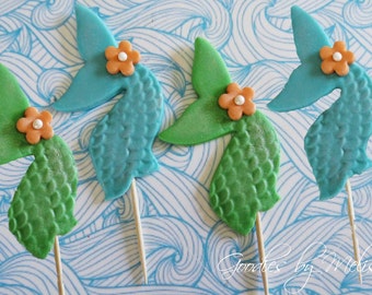 12 fondant shimmer mermaid fins (EDIBLE)