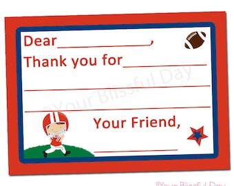 PRINTABLE Football Fill-in-the-Blank Thank You Cards (Character of your choice) #529