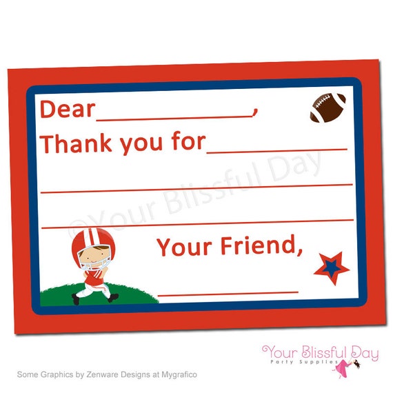 PRINTABLE Football Fill-in-the-Blank Thank You Cards (Character of your choice) Il_570xn