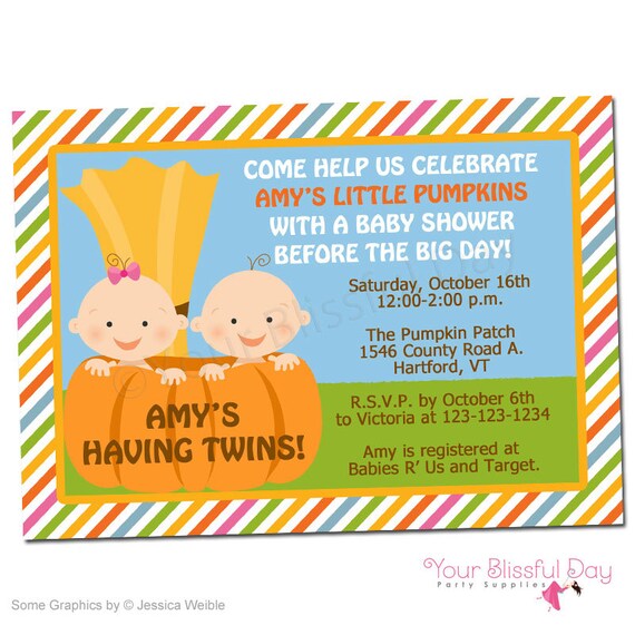 PRINTABLE Little Pumpkin Baby Shower Party Invitation (Boy, Girl, or Twin) Il_570xn
