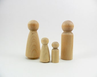 Wood Peg People Doll Family Girl Boy Man Woman - Set of 4