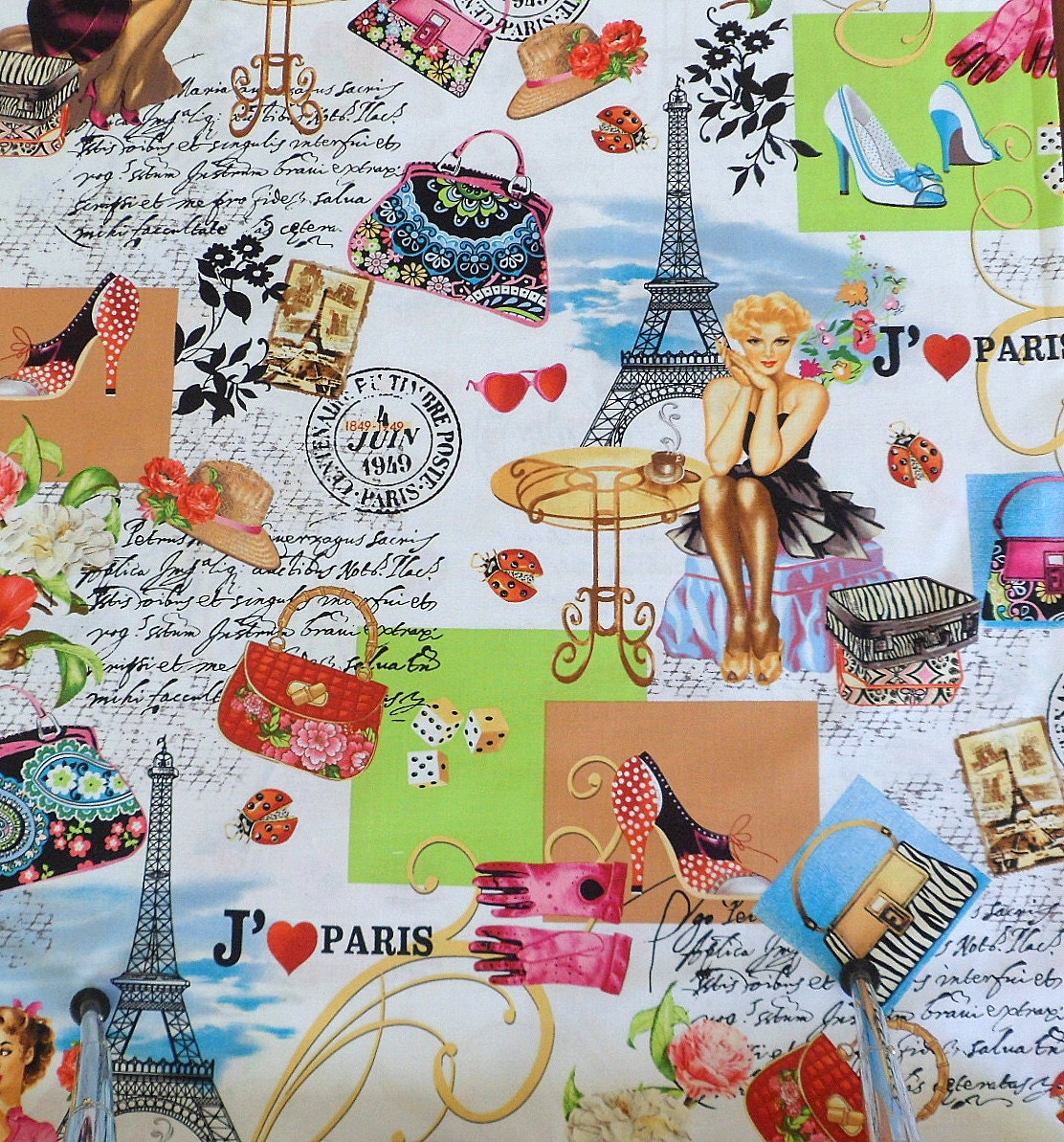 Paris Cotton Fabric Colorful Fabric Eiffle Tower by Quiltwear