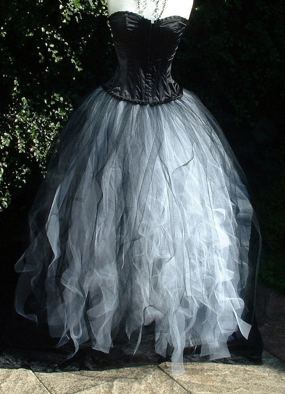 ladies white black tutu skirt adult tulle long by darkestdreams