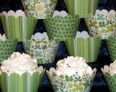 SAVE 60% READY To SHiP Green Cupcake wrappers Stripes & Shamrocks St Patricks Day Clearance 3 patterns per set Up to 48 wrappers available Il_170x135