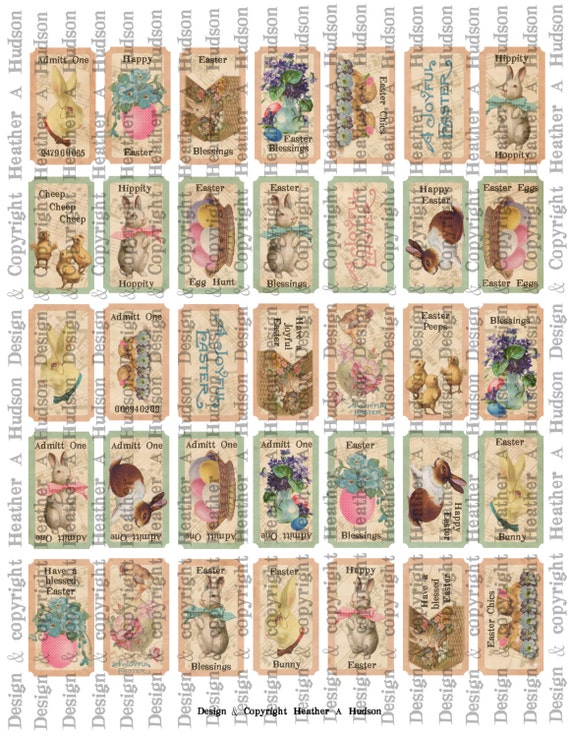 Victorian Vintage Easter Shabby Pink Tickets Digital Collage sheet Printable