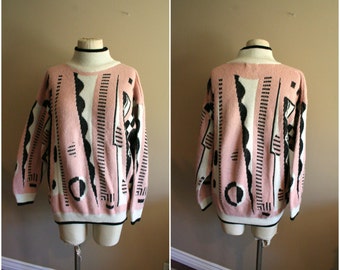 Items similar to Vintage Abstract Geometric Pullover Sweater / Made by