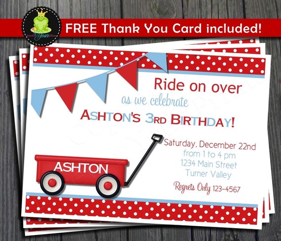 Red Wagon Invitation - FREE Thank You Card included Il_570xn