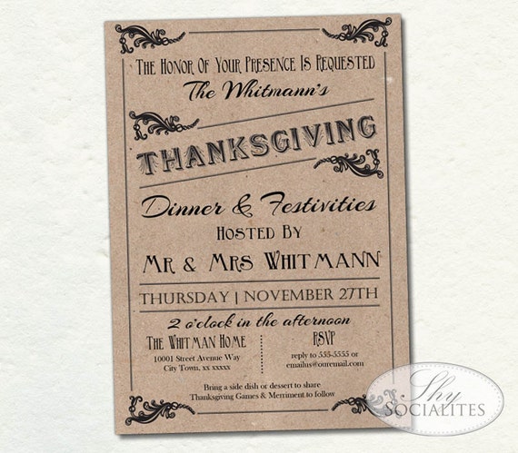 Vintage Brown Paper Thanksgiving Invitation