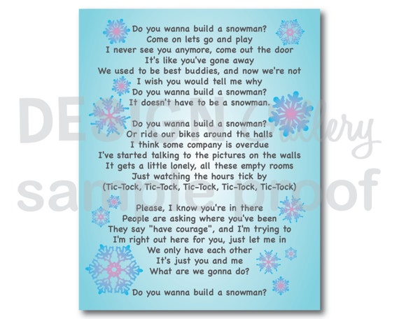 Items Similar To Do You Want To Build A Snowman Song Lyrics DIY 