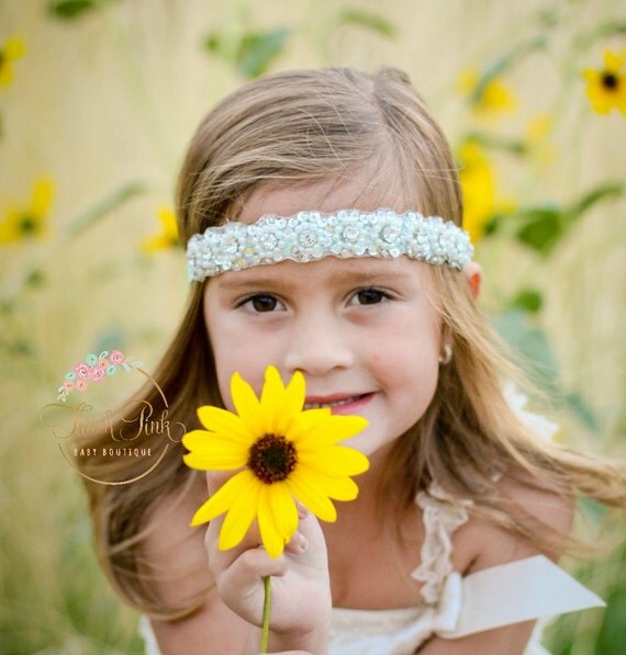 Rhinestone Headband, Flower Girl Headband, baby headbands,crystal headband, Christening Headband, Baptism headband, bridal headband. by ThinkPinkBows