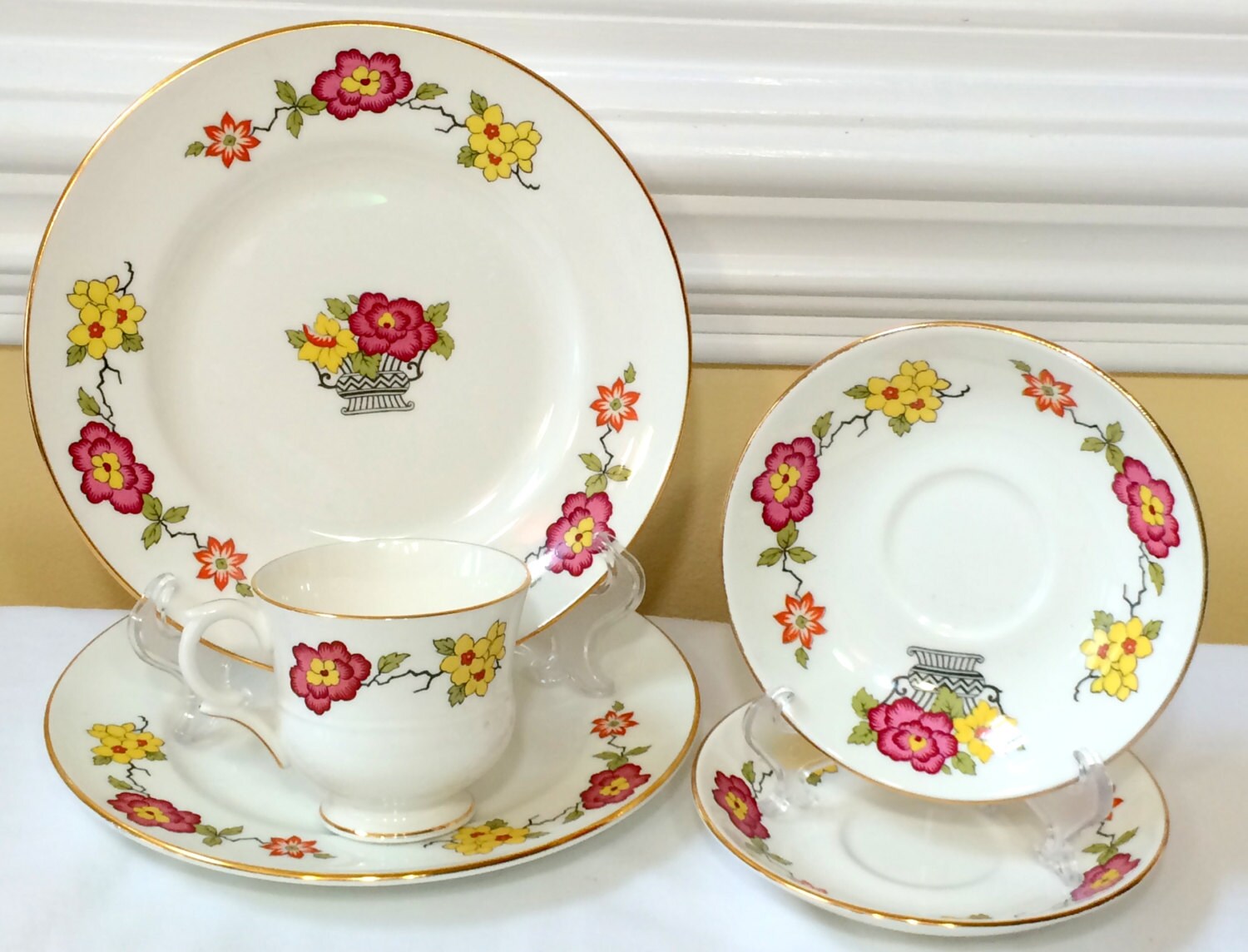 Staffordshire Fine Bone China Flower Basket Pattern England