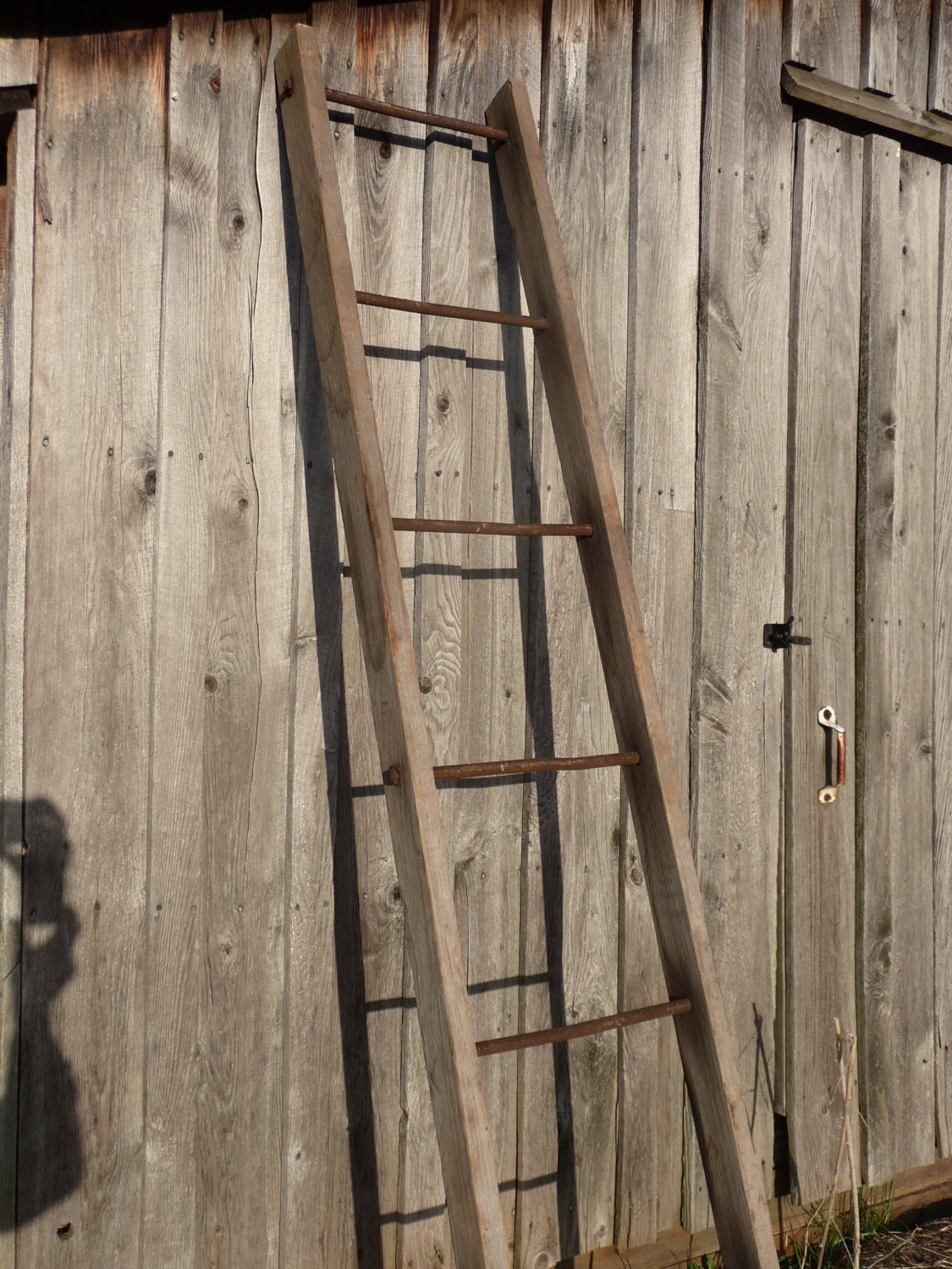 Vintage Wooden Barn Ladder with Metal by farmhousefurnishings