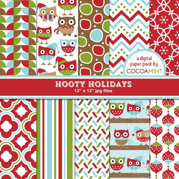 Hooty Holidays Christmas Digital Papers Il_570xn