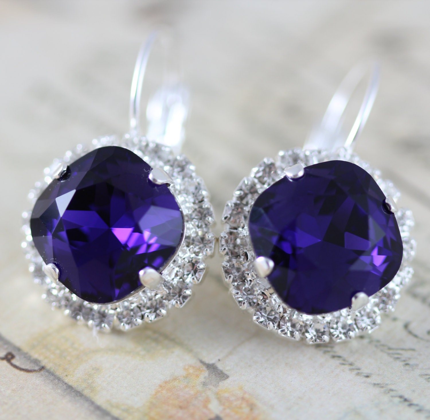 Dark Purple Earrings Made With Swarovski Crystal Earrings