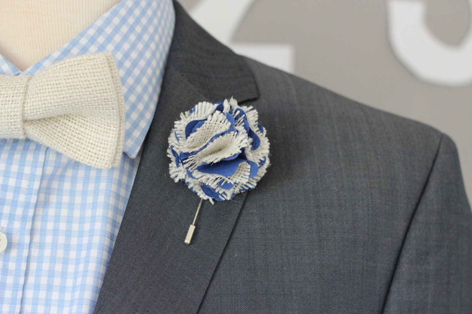 Lapel flower pin cotton and burlap carnation boutonniere