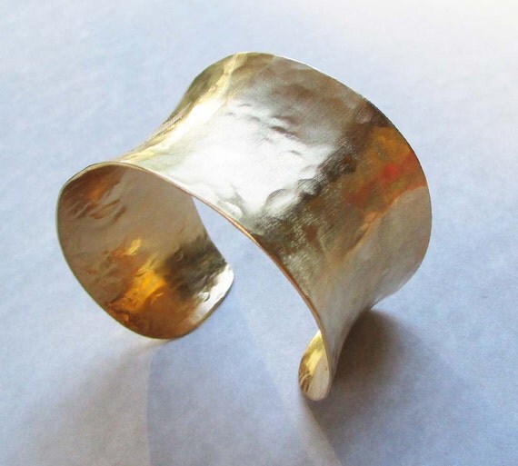 Gold Cuff Bracelet Modern Jewelry Hammered Brass by SeventhWillow