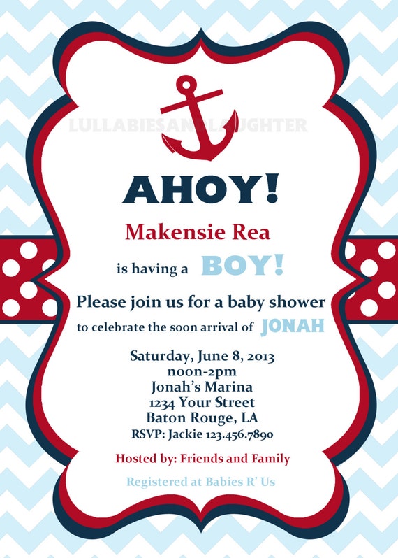 Baby Shower Invitation / Boy Nautical Baby Shower / Anchor Baby Shower ...