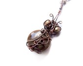 Imaginary Insect Necklace, Ladybird in Coffee, Cute Bug Jewelry, Brown Jasper Necklace