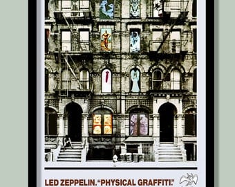 Led Zeppelin Poster. Physical Graffiti promo. Large Zeppelin wall art . Vintage rock poster. Rock promo poster. Classic album art.
