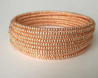 Rose Gold Memory Wire Beadwork Bracelet