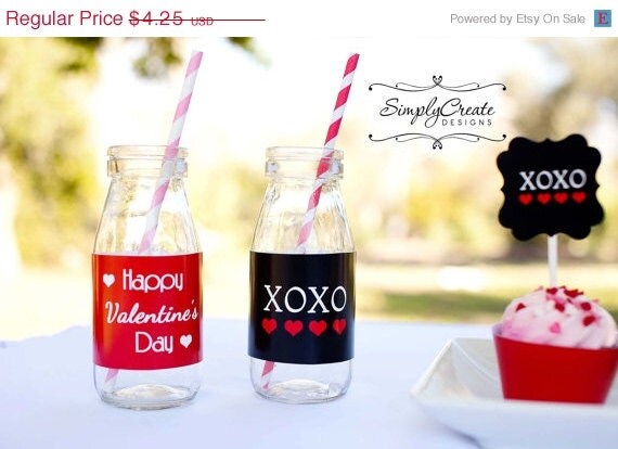 Valentine's Day Water Bottle Labels Glass Bottle Label 8.5x11 JPEG DIGITAL file Il_570xn