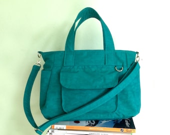 Stock SALE - Teal Water-resistant Nylon Bag with 3 Compartments & 4 Exterior Pockets / Handbag / Messenger Bag / Tote Purse - Mini Nuch