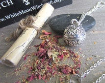Wiccan jewelry love spell pendant amulet prayer box necklace locket secret compartment pagan wicca metaphysics new age medieval herbs