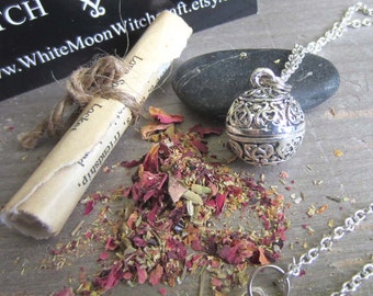 Wiccan jewelry - love spell - amulet prayer box necklace locket witchy jewelry occult secret compartment pagan wicca witchcraft herbs