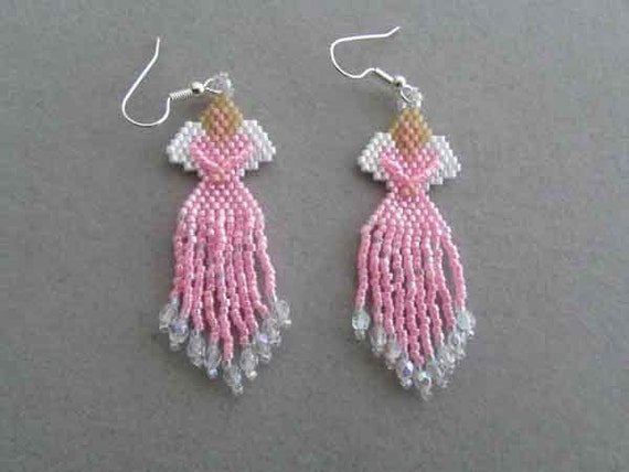 Items similar to Beaded Angel Earrings in Pink Delica seed beads on Etsy