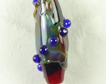 Red and Blue Lampwork Glass Focal Bead