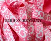 White glittered hearts on pink 7/8" grosgrain ribbon Valentines Il_170x135