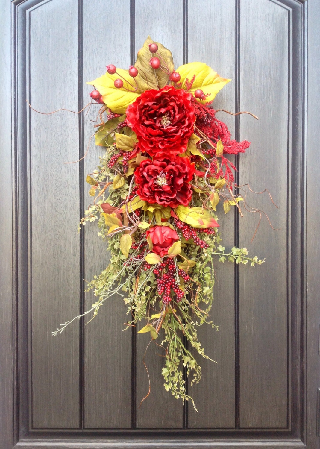 Summer Wreath Fall Wreath Gift Wispy Twig Teardrop Vertical