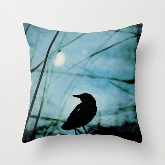 Pillow Cover Crow Pillow Black Blue Pillow Raven Pillow