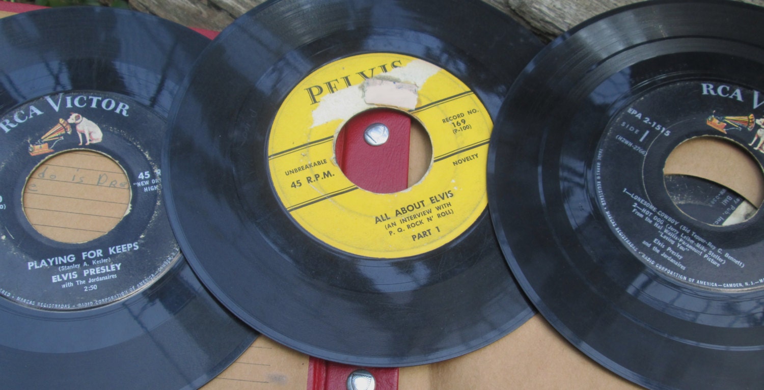 Vintage 45 RPM Record Album with 6 Elvis Presley by YesterdaysToys