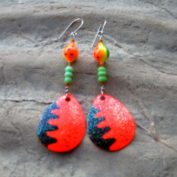 Handmade fishing lure earrings make a statement
