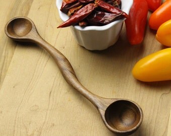 Wooden measuring spoon kitchen utensil double ended Tablespoon and Teaspoon measure of Walnut wood