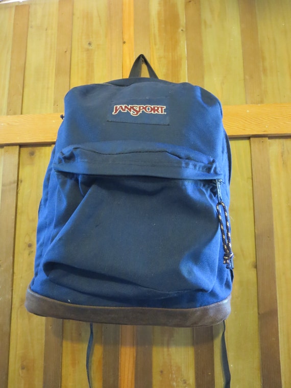 Vintage JANSPORT Backpack with Leather Bottom Jansport Navy