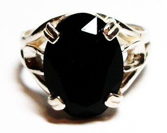 Black onyx, black onyx ring, unisex ring, solitaire ring, black, s 10 1/4 "Black Knight"