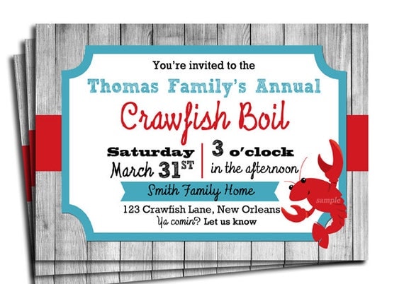 Crawfish Boil Invitation Printable or Printed with FREE