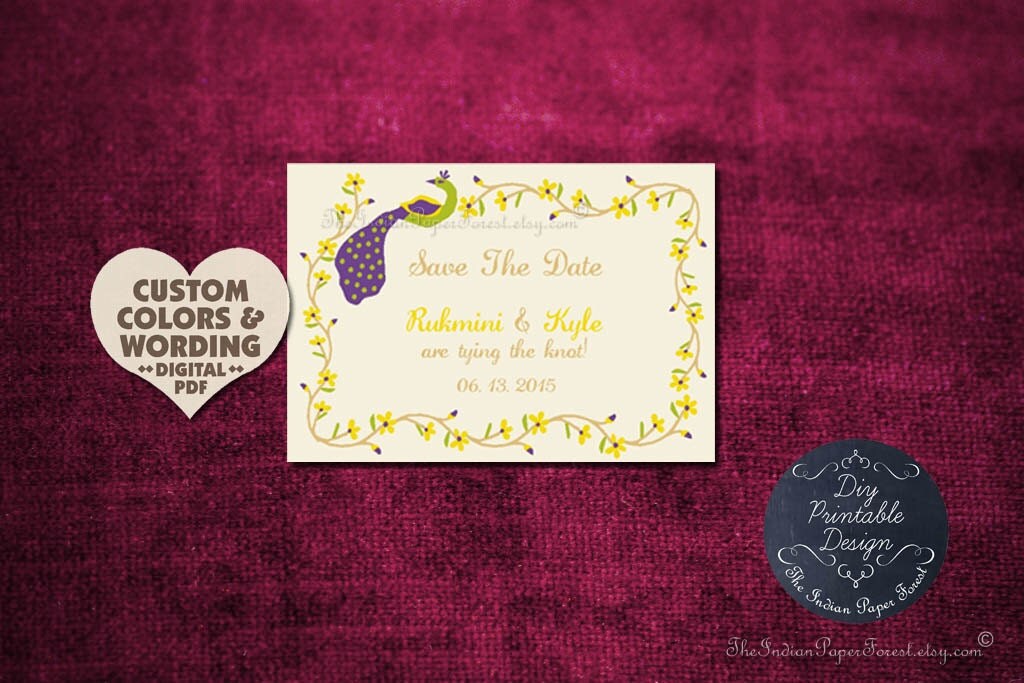 Diy Printable Rustic Peacock Save The Date Card Design Pdf Indian