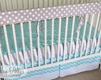 Crib Bedding- Bumperless Crib Sheet, Rail Cover, and Crib Skirt With Border- Baby Bedding Set- Design Your Own