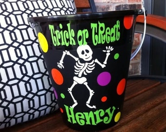 Personalized Halloween Bucket - Skeleton Bucket - Bucket with a Skeleton - Halloween Tub - Candy Holder