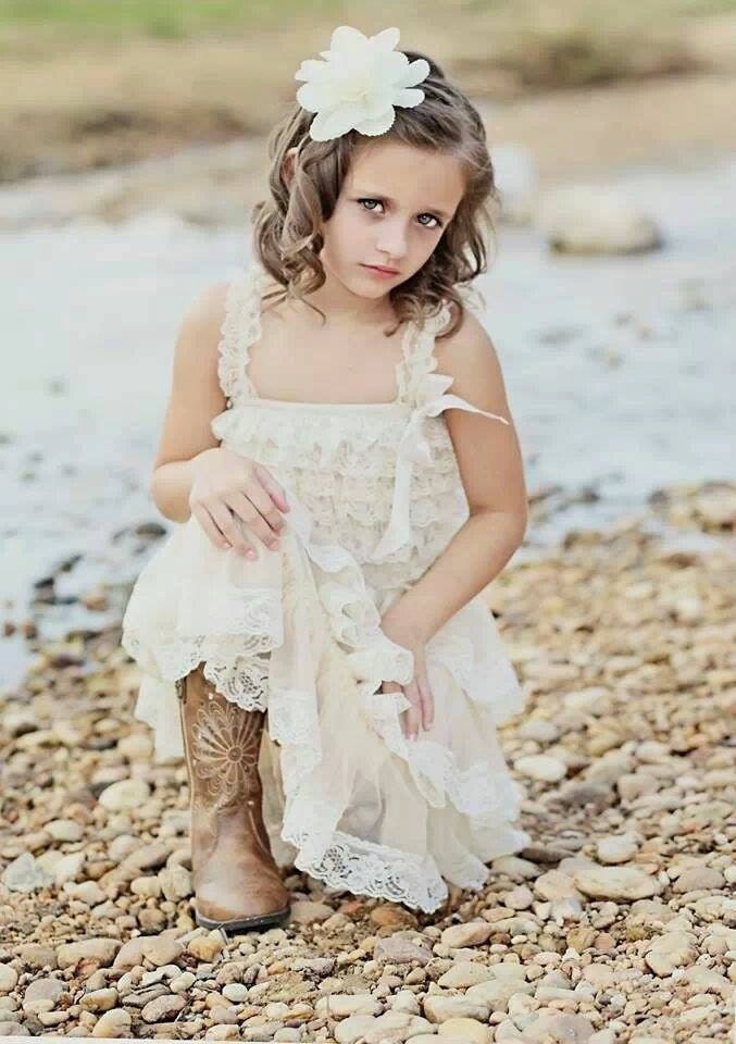 Lace flower girl rustic country dress ivory champagne or