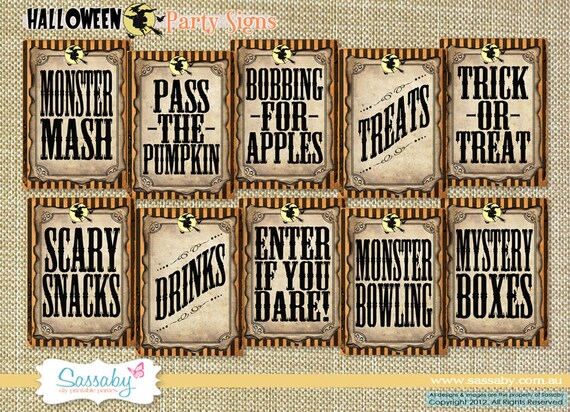 Halloween Party/Game Signs - INSTANT DOWNLOAD - Printable Party Decorations by Sassaby Il_570xn
