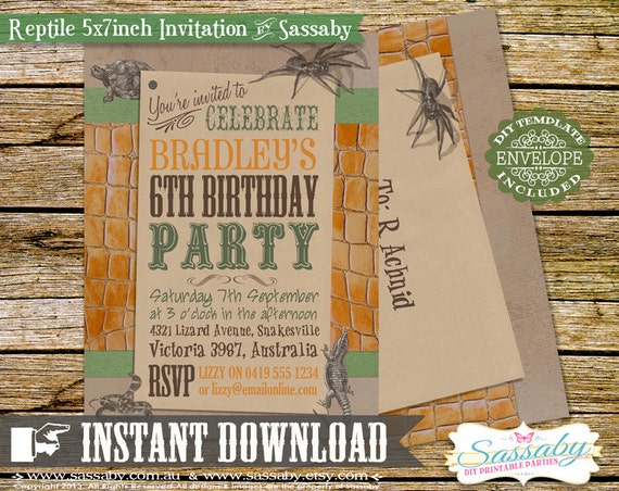 DIY Reptile Invitation - INSTANT DOWNLOAD - Editable & Printable Boys Birthday Party Invitation by Sassaby Il_570xn