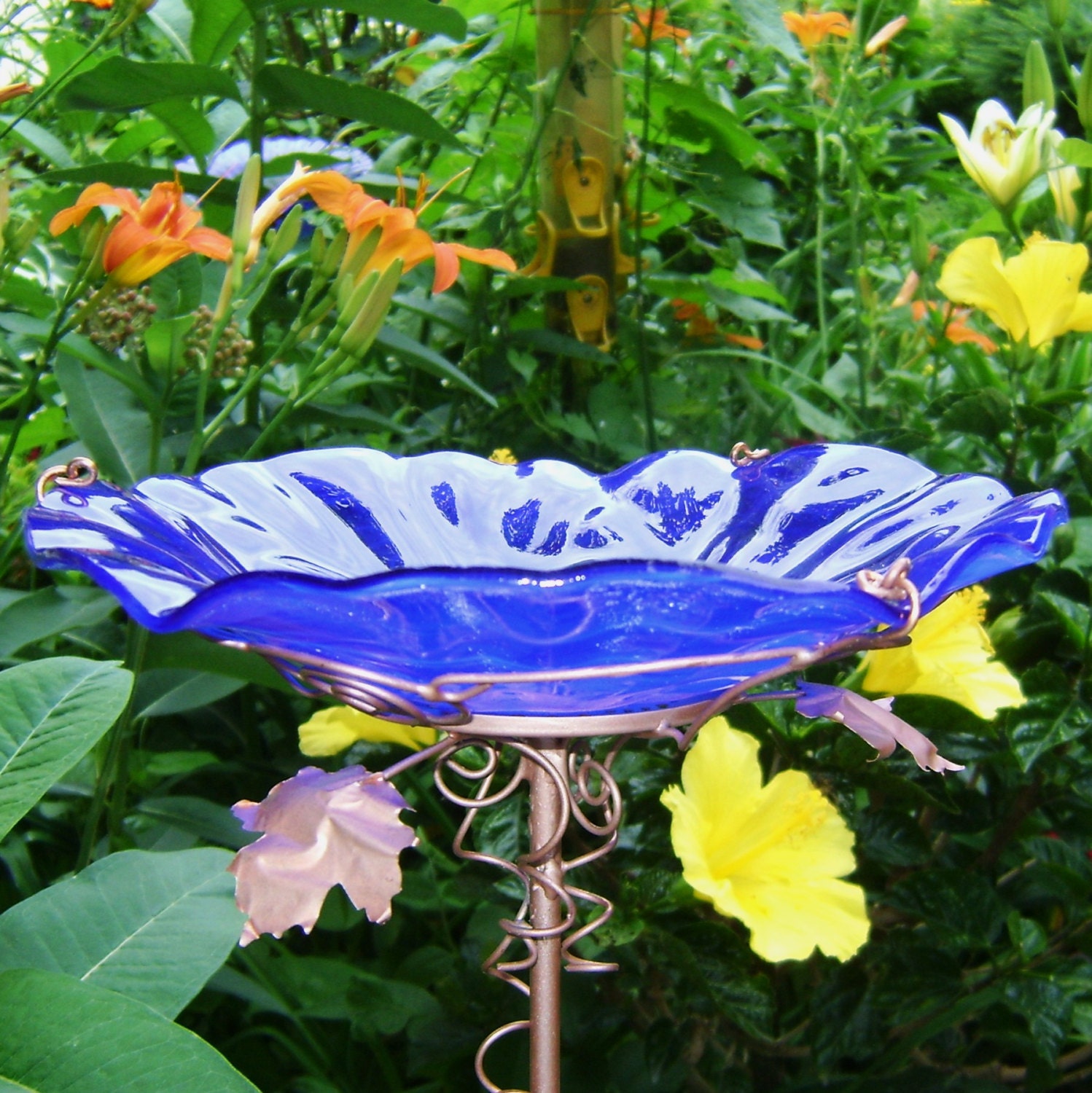 Bird Bath Stained Glass 8 Diameter Cobalt Blue