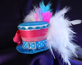 Circus Carnival Mini Top Hat - Hot Pink and Aqua - Ribbons,Tulle, Feathers - Birthday, Ringmaster