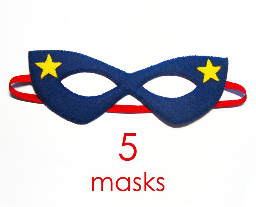 5 felt Superhero Masks party pack for kids SALE by FeltFamily
