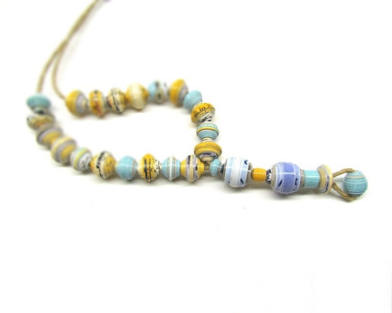 Beach Necklace Aqua Blue Paper Necklace Eco Friendly Paper Anniversary Nautical Blue Light Weight Beads Necklace 